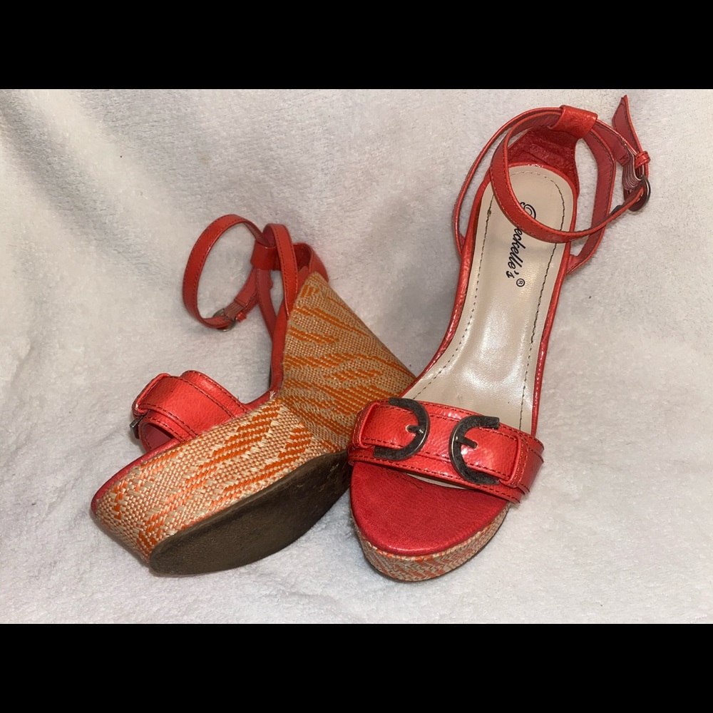 Coral & tan Platform Wedge Sandal